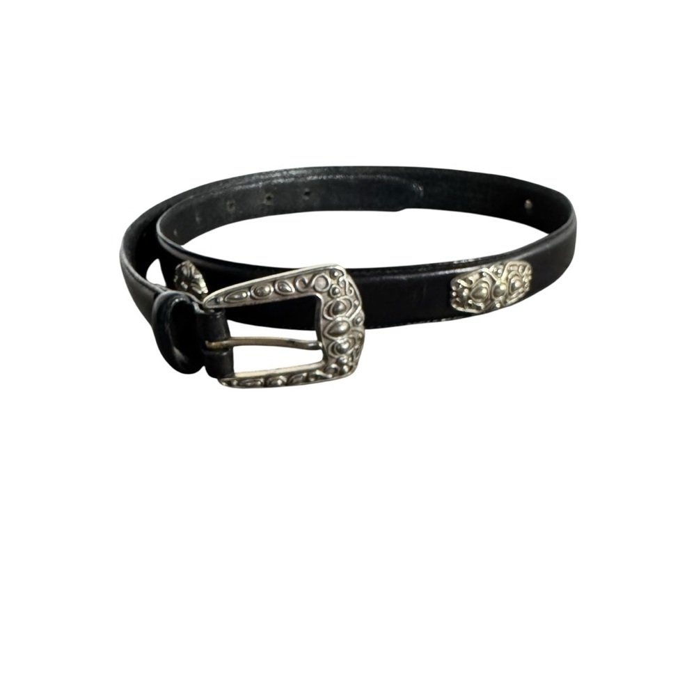 Fossil Black‎ Leather Boho Belt Silver Concho Accents Medium